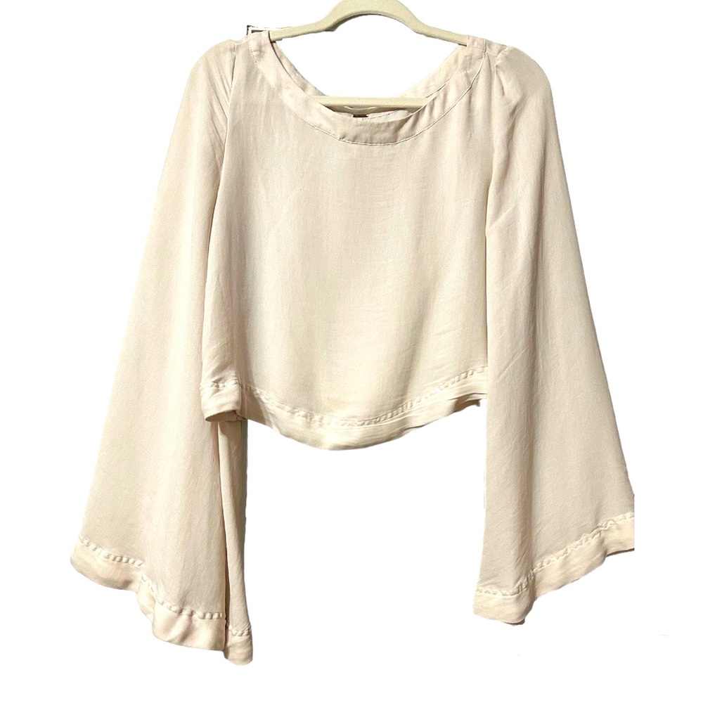 Free People Cream Top bell sleeve semi sheer cropped top blouse Women's Size S
